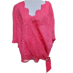Hope Springs Eyelet Size 2X Faux Wrap Top Attached Camisole Buckle at Hip Area